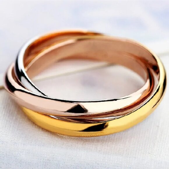 3/$35 Stainless Steel Rose Gold Silver 3 Layered Colourful Circle Ring Jewelry - Picture 7 of 7